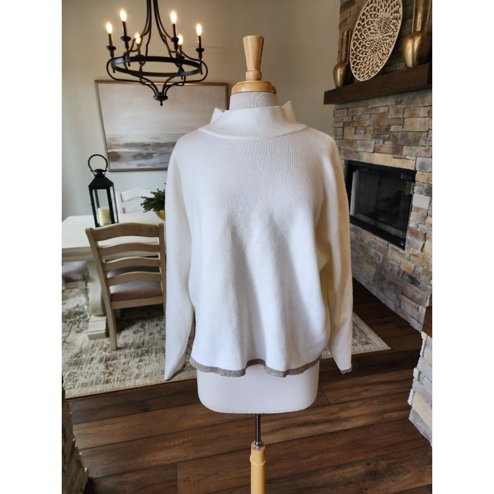 Maaeve by Anthropolgie Mock Neck White Sweater Size Large